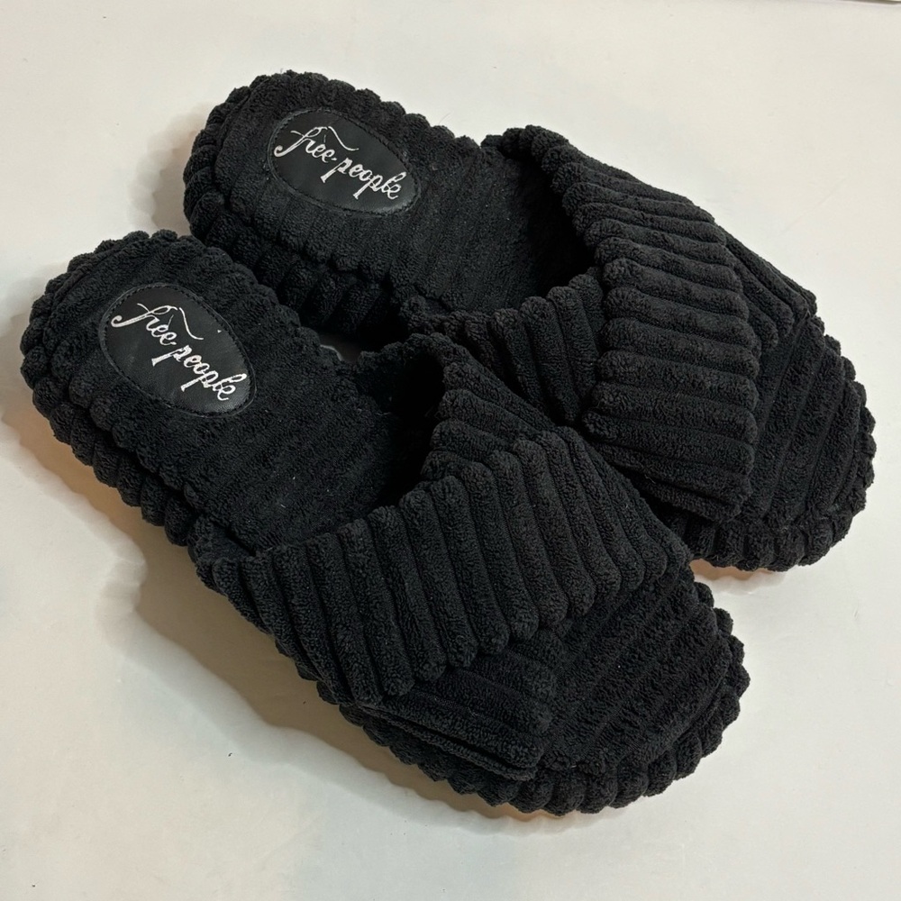 Free People Two Days In Ibiza Ribbed Terry Platform Slide Sandal Slipper Black 8